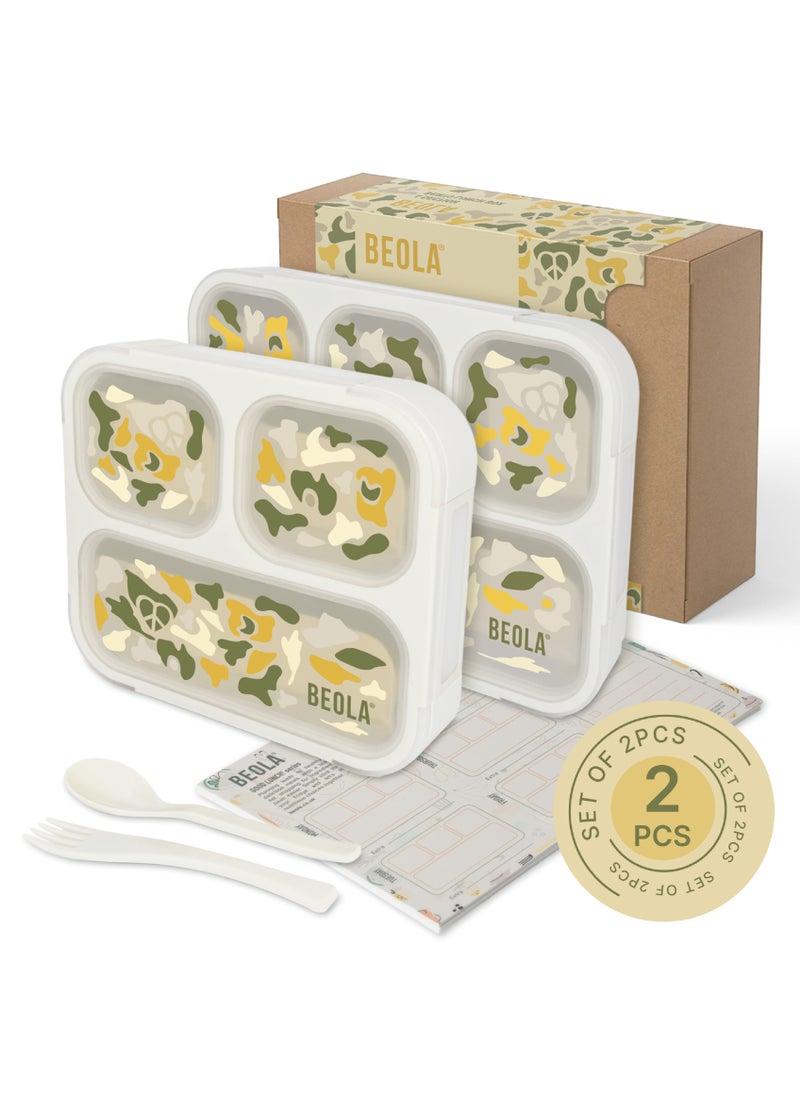 BEOLA Set of  2 Lunch Boxes for Kids Adults, Lunch Bento with Magnetic Meal Planner, Sand Camo  - Image 1