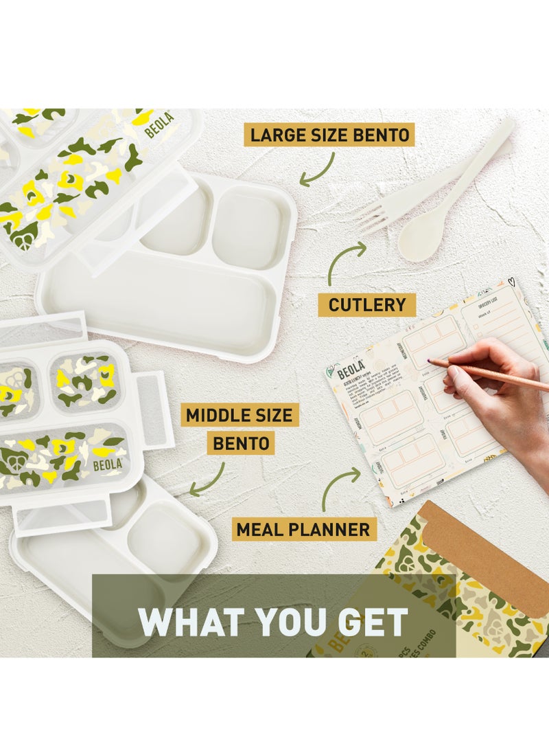 BEOLA Set of  2 Lunch Boxes for Kids Adults, Lunch Bento with Magnetic Meal Planner, Sand Camo  - Image 2