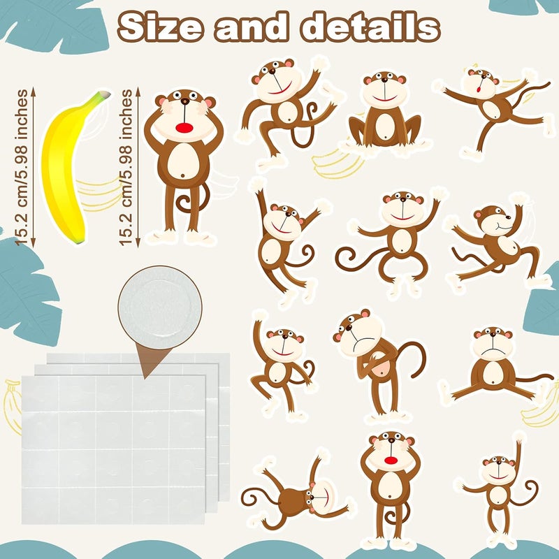 klarako 48 Pieces Monkeys Cut-Outs Banana Cutouts Jungle Animals Cutouts with 5 Sheet Glue Point Dot for Jungle Theme Party Games Calendars Bulletin Boards Classrooms Learning Spaces Decor - Image 2