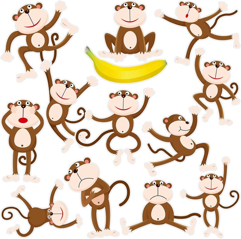 klarako 48 Pieces Monkeys Cut-Outs Banana Cutouts Jungle Animals Cutouts with 5 Sheet Glue Point Dot for Jungle Theme Party Games Calendars Bulletin Boards Classrooms Learning Spaces Decor - Image 1