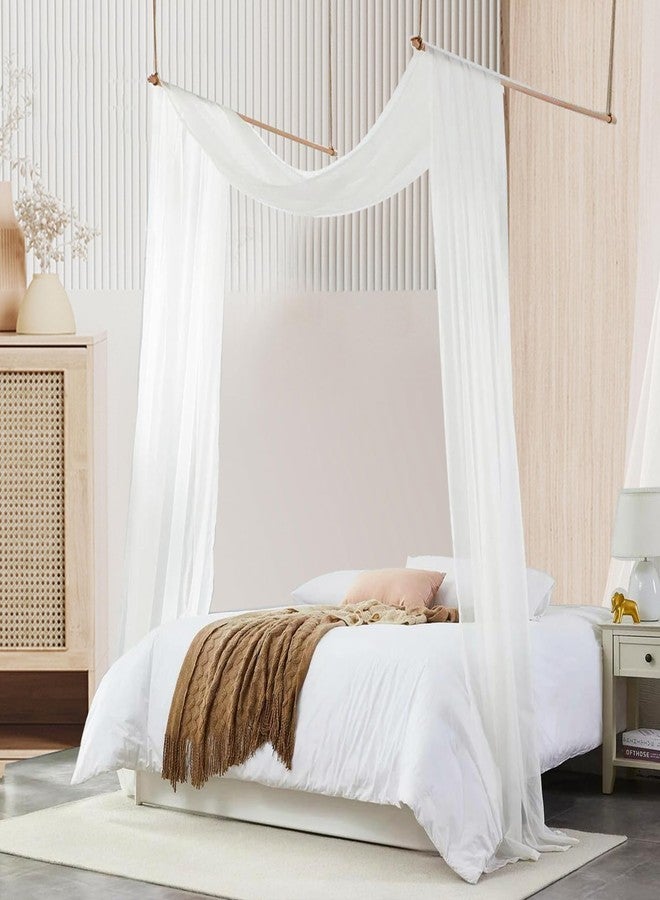 Comtelek King Canopy Bed Curtains - Queen & Full Bed 60 * 225in White Tulle Canopy Bed Scarf, Sheer Bed Drapes for Twin Girls to Adult Beds - Image 3