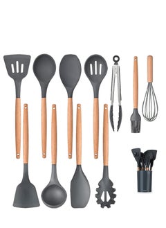 Silicone Cooking Utensil Set, Silicone Kitchen Utensils Set of 12 pcs, Non Stick Heat Resistant with Wooden Handles, Spatula, Spoons, Gadgets Tool for Non-Stick Kitchen Utensils set (Silver) - pzsku/Z615DC0B837AD0589B855Z/45/_/1740085224/4a3c2767-861f-46a3-a12f-0415d7b6419c