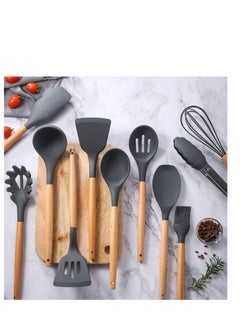 Silicone Cooking Utensil Set, Silicone Kitchen Utensils Set of 12 pcs, Non Stick Heat Resistant with Wooden Handles, Spatula, Spoons, Gadgets Tool for Non-Stick Kitchen Utensils set (Silver) - pzsku/Z615DC0B837AD0589B855Z/45/_/1740085254/8a483633-e730-46e0-a6f4-c4eb5dcfd1a0