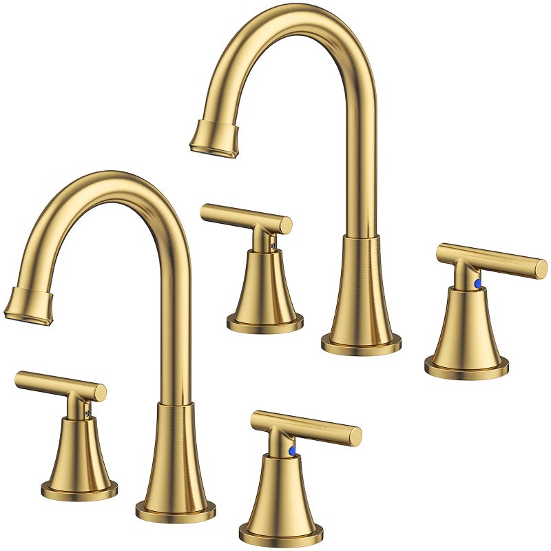 Bathroom Faucets for Sink 3 Hole Hurran Brushed Gold Bathroom Sink Faucet with Popup Drain and Supply Lines Stainless Steel LeadFree Widespread Faucet for Vanity RV 2 Pack