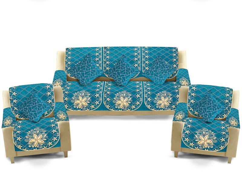 Dazzling DECOR Velvet Sofa Cover with Arm Cover and Cushion Covers Set of 5Seater - Sofa Covers 3Seater and 2Seater Full Cover Set for Couch Seat -Sofa Slip Protector 1152-02_Aqua - Image 2