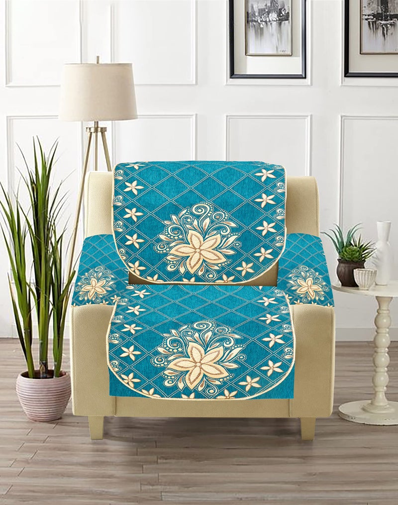 Dazzling DECOR Velvet Sofa Cover with Arm Cover and Cushion Covers Set of 5Seater - Sofa Covers 3Seater and 2Seater Full Cover Set for Couch Seat -Sofa Slip Protector 1152-02_Aqua - Image 5