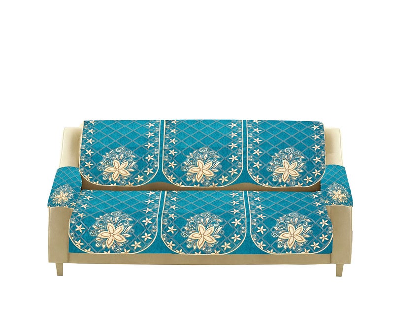 Dazzling DECOR Velvet Sofa Cover with Arm Cover and Cushion Covers Set of 5Seater - Sofa Covers 3Seater and 2Seater Full Cover Set for Couch Seat -Sofa Slip Protector 1152-02_Aqua - Image 4