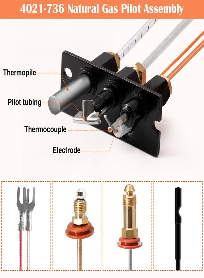 Hiorucet مجموعة تجميع شعلة الغاز الطبيعي (NG) من Hiorucet 4021-736 لأجزاء مواقد Heatilator و Heat N Glo و Quadrafire، ومجموعة شعلة Heat N Glo 485-510A مع المزدوجة الحرارية والثرموبيل وأنبوب الشعلة. - Image 2