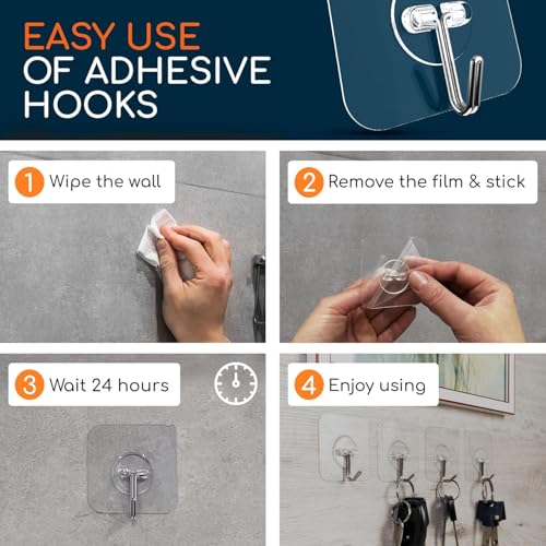 Adhegrip 24 Pack Hooks for Without Drilling, Adhesive Heavy Duty, Wall Hanging Hook, Wall Nails Without Drill, Curtain Hanger, no Drill self Adhesive hangings - Image 5