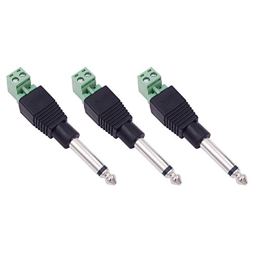 Fancasee 3-Pack 6.35mm 1/4" Mono Plug TS 6.35mm Male Solderless Terminal Adapter Jack DIY Audio Cable Connector to Speaker Wire for Microphone Speaker Electric Guitar Bass Keyboard Amplifier Audio Cable Repair - Image 1
