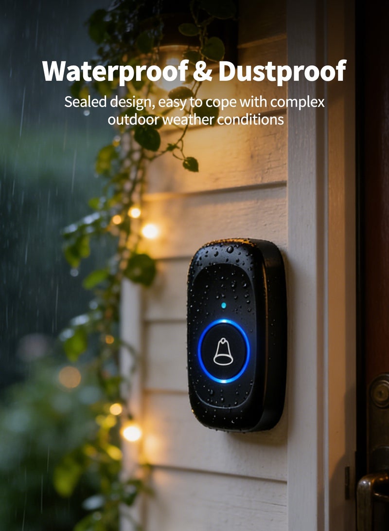Bcarenest Wireless Waterproof Doorbell Kit ,Long-Distance Transmission, 55 Ringtones, 5-Level Volume Adjustment — Also Suitable as a Pager for Elderly Users (2 Transmitters + 1 Receiver) - Image 3