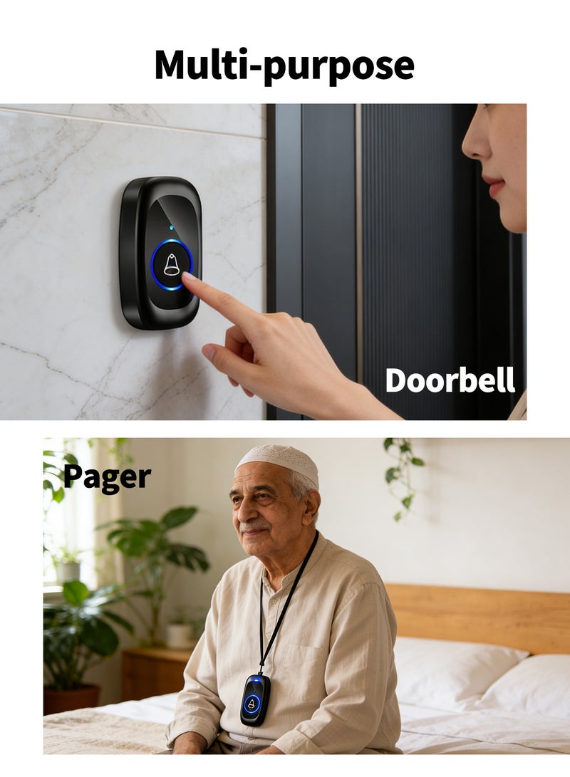 Bcarenest Wireless Waterproof Doorbell Kit ,Long-Distance Transmission, 55 Ringtones, 5-Level Volume Adjustment — Also Suitable as a Pager for Elderly Users (2 Transmitters + 1 Receiver) - Image 4