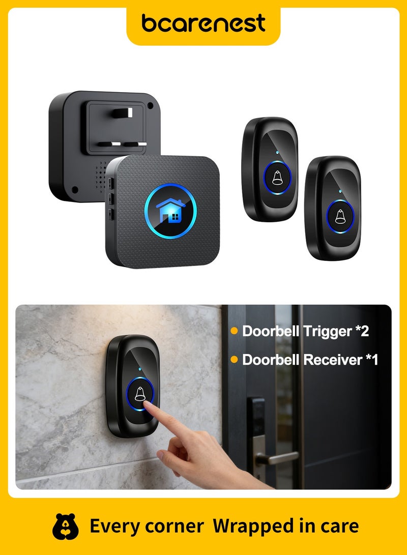 Bcarenest Wireless Waterproof Doorbell Kit ,Long-Distance Transmission, 55 Ringtones, 5-Level Volume Adjustment — Also Suitable as a Pager for Elderly Users (2 Transmitters + 1 Receiver) - Image 1