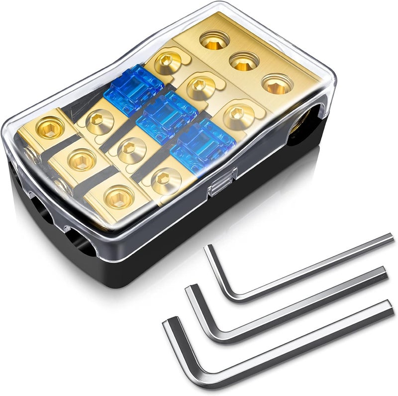 BULVACK 3 Way Mini ANL Fuse Holder, Copper 0/2/4 Gauge to 4/6/8 Gauge 60 Amp Fuse Distribution Block for Car Truck Boat Audio Stereo Amplifier - Image 1