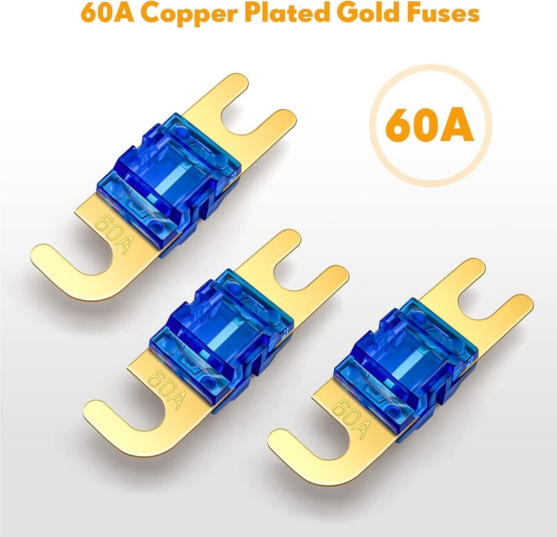 BULVACK 3 Way Mini ANL Fuse Holder, Copper 0/2/4 Gauge to 4/6/8 Gauge 60 Amp Fuse Distribution Block for Car Truck Boat Audio Stereo Amplifier - Image 4
