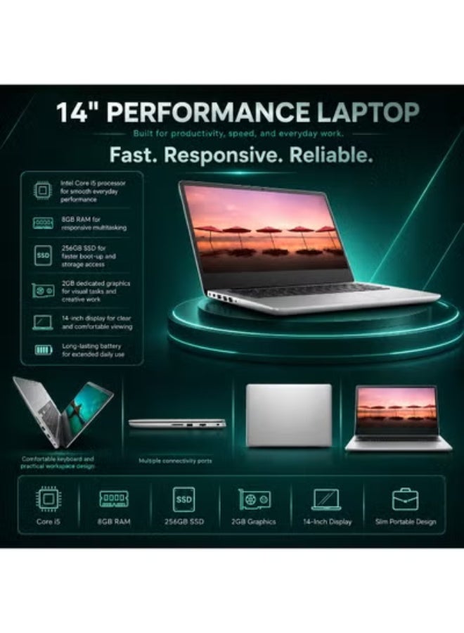 لابتوب 14 بوصة بمعالج فئة i5، ذاكرة 8 جيجابايت، تخزين SSD سعة 256 جيجابايت، بطاقة رسوميات منفصلة، أداء سريع للعمل والدراسة والاستخدام اليومي مع ملحقات مجانية - Image 3