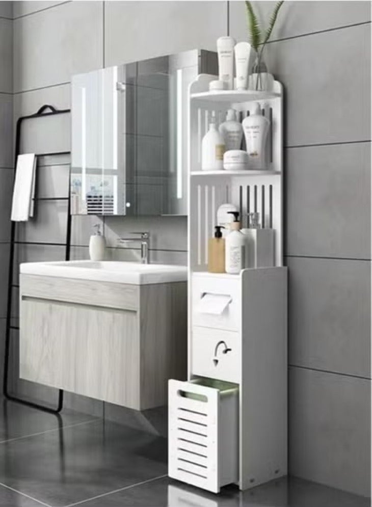 Kutis 1-Piece Bathroom Multifunction Storage Cabinet Shower Shampoo Shelf Soap Organizer Storage Rack White 20x20x120 Centimeter - Image 1