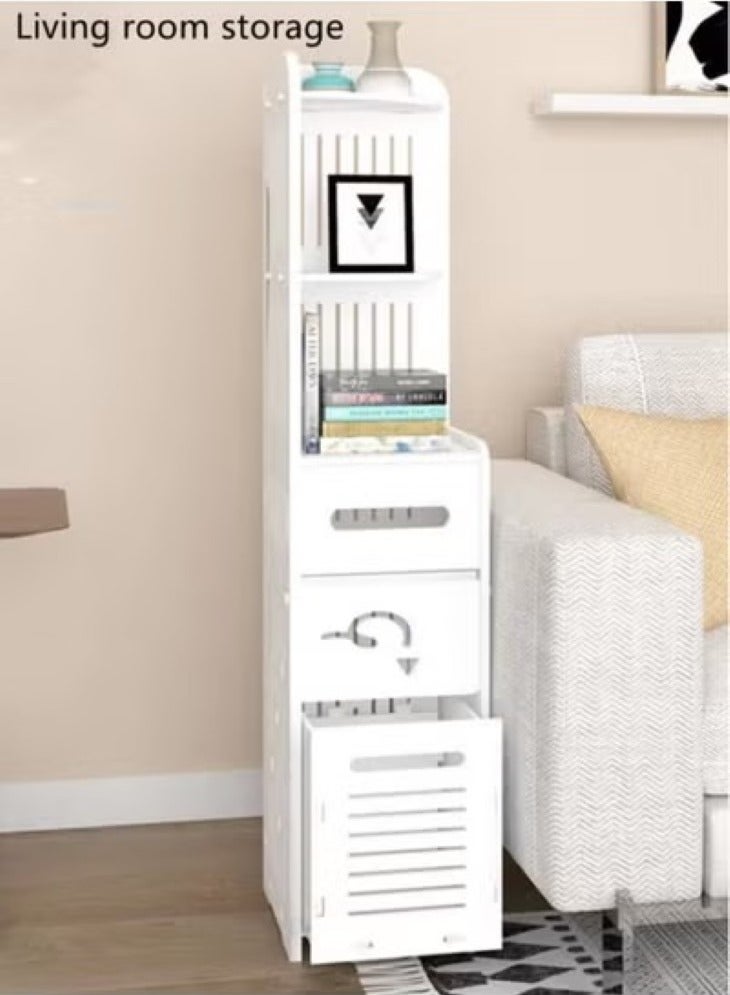 Kutis 1-Piece Bathroom Multifunction Storage Cabinet Shower Shampoo Shelf Soap Organizer Storage Rack White 20x20x120 Centimeter - Image 2