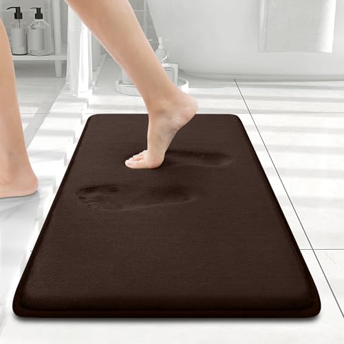Smiry Memory Foam Bath Mat 24 x 16 Extra Soft Absorbent Bathroom Rugs Non Slip Bath Rug Runner for Shower Bathroom Floors Brown