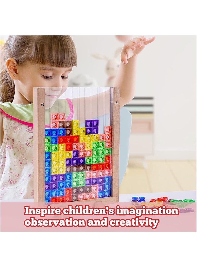 Blocks Puzzle Brain Teasers Board Intelligent Colorful 3D Plastic Blocks Game with Vertical Wooden Frame Game Board Tangram Educational Blocks Board (B)  - Image 2