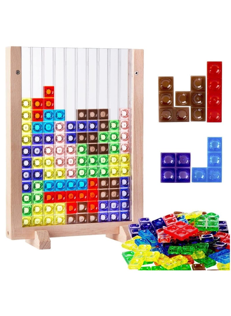 Blocks Puzzle Brain Teasers Board Intelligent Colorful 3D Plastic Blocks Game with Vertical Wooden Frame Game Board Tangram Educational Blocks Board (B)  - Image 1
