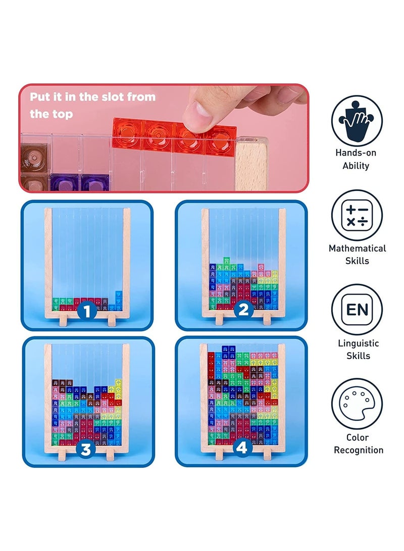 Blocks Puzzle Brain Teasers Board Intelligent Colorful 3D Plastic Blocks Game with Vertical Wooden Frame Game Board Tangram Educational Blocks Board (B)  - Image 3