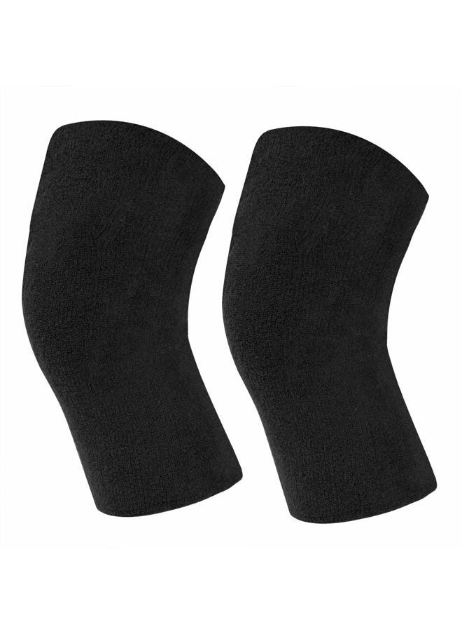 Fakeface - Winter Warm Thicken Knee Brace Knee Warmers Compression Sleeve Support for Women Men, Breathable Thermal Cotton Leg Warmer Knee Pads Protector for Cycling Skiing Arthritis Dance, 1 Pair (Black) - Image 1