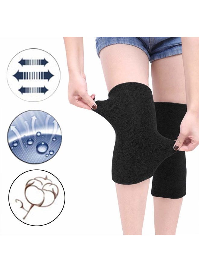 Fakeface - Winter Warm Thicken Knee Brace Knee Warmers Compression Sleeve Support for Women Men, Breathable Thermal Cotton Leg Warmer Knee Pads Protector for Cycling Skiing Arthritis Dance, 1 Pair (Black) - Image 1