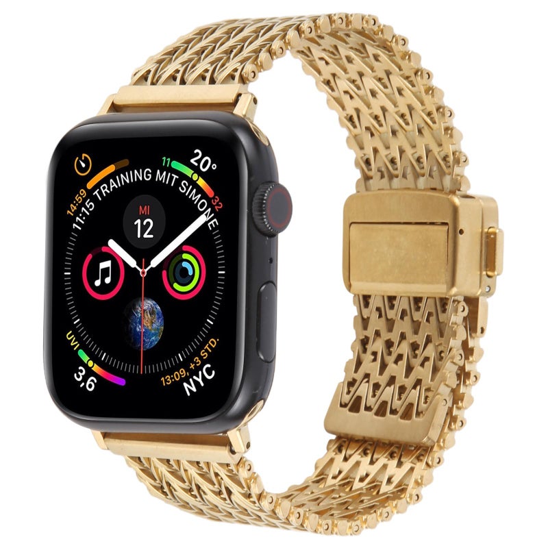 For Apple Watch 46mm / 49mm / 45mm / 44mm Magnetic Snap Clasp Steel Mesh Metal Watch Band(Gold)
