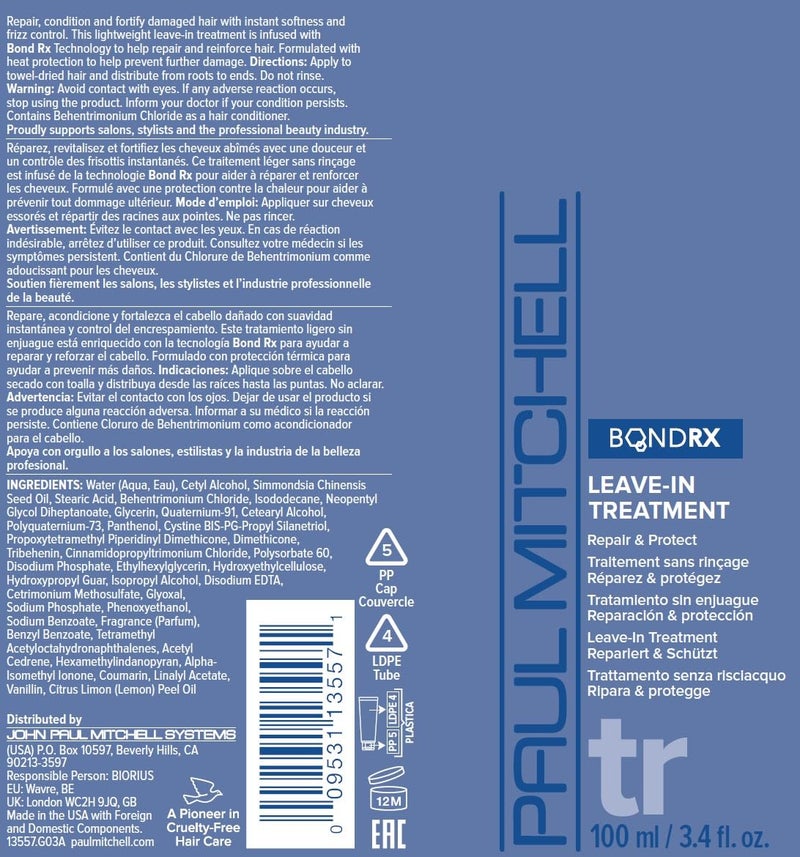 Paul Mitchell Bond Rx Leave-In Treatment, Repairs + Protects, For Chemically Treated + Damaged Hair, 3.4 fl. oz. - Image 5