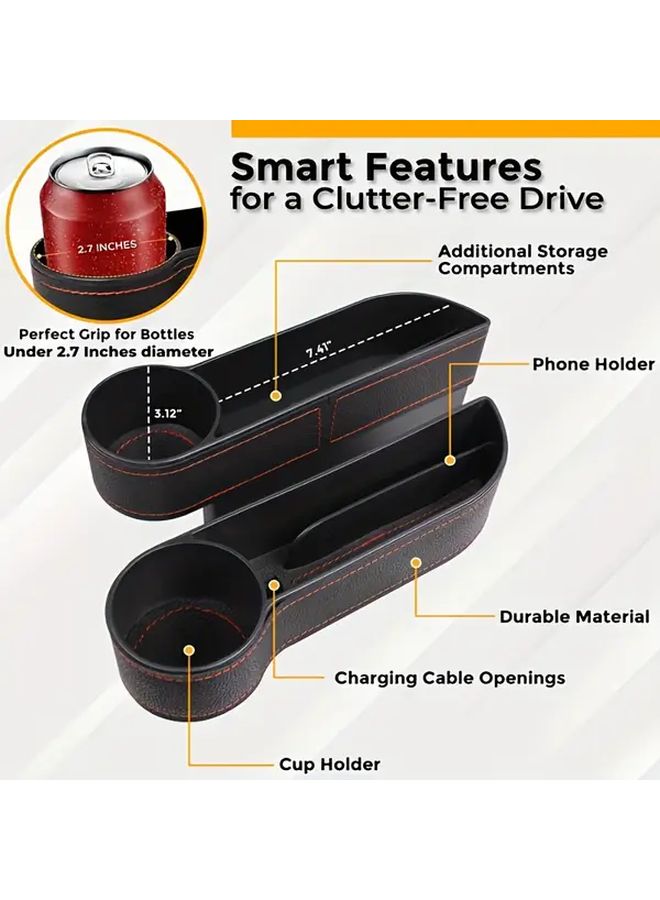 Black Car Seat Gap Organizer With Cup Holder And Phone Slot For Co Pilot - Image 3