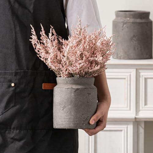 Dobbyby Ceramic Flower Vase 6.5 inch Farmhouse Rustic Vase for Home Decor Handcrafted Pottery Vase Small Terracotta Vases for Dining Table Fireplace Living Room Bathroom Wedding Centerpiece (S-Dark Gray) - Image 3