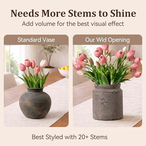 Dobbyby Ceramic Flower Vase 6.5 inch Farmhouse Rustic Vase for Home Decor Handcrafted Pottery Vase Small Terracotta Vases for Dining Table Fireplace Living Room Bathroom Wedding Centerpiece (S-Dark Gray) - Image 5