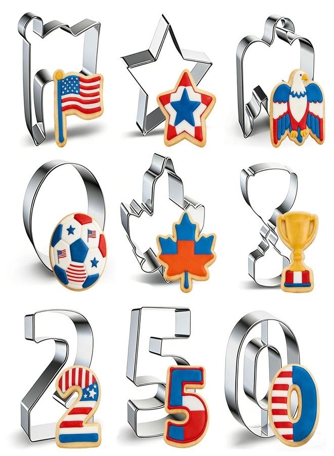 JOINBO 9Pcs Patriotic Metal Cookie Cutter Set, 250th Anniversary of Independence Day, 4th of July Baking Molds Star Eagle Flag, Stainless Steel for Holiday Party Baking Supplies - Image 1