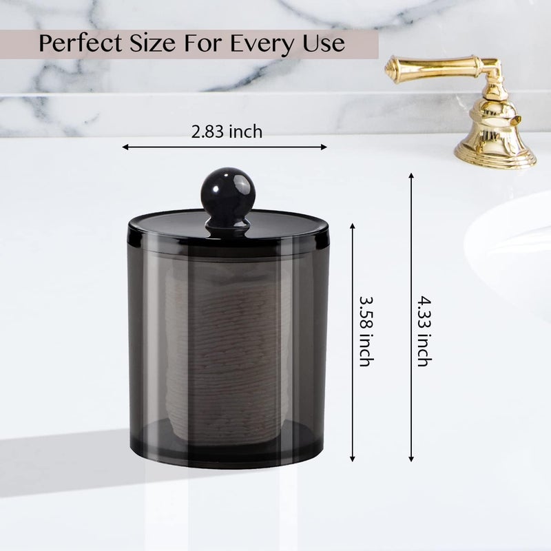 SheeChung 3 Pack Qtip Dispenser Apothecary Jars Bathroom with Labels- Black Plastic Qtip Holder Storage Set for Cotton Ball, Swab, Rounds,Floss Picks, Hair Clips，Hair Ties - Image 4