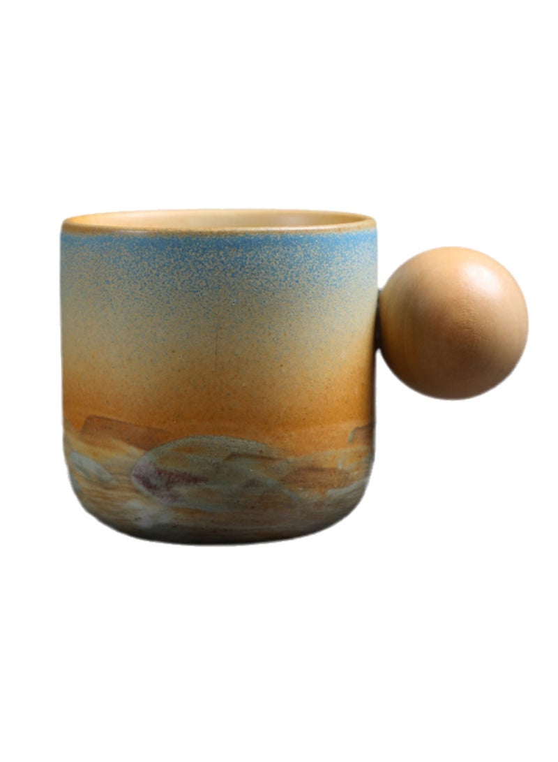Special-Shaped Mugs, Retro Ceramic Cups, Irregular Cups, Stoneware Water Cups, High-Value Coffee Cups（Wooden handle coffee cup - brown 290ml） - Image 1