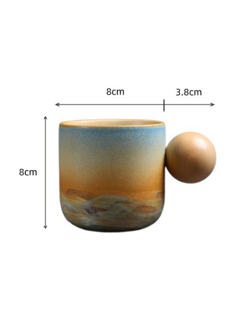 Special-Shaped Mugs, Retro Ceramic Cups, Irregular Cups, Stoneware Water Cups, High-Value Coffee Cups（Wooden handle coffee cup - brown 290ml） - Image 5