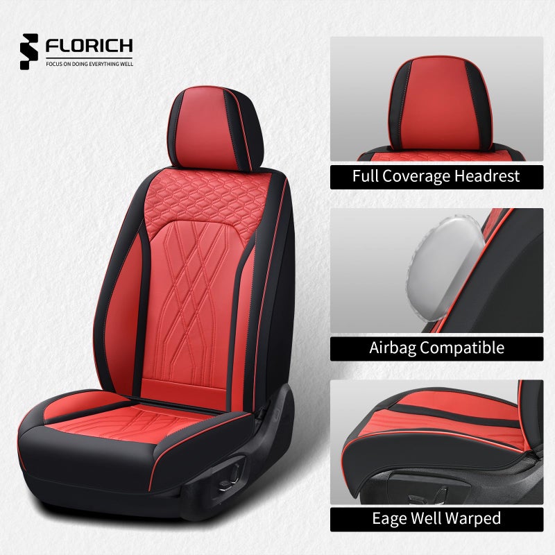 FLORICH Universal Seat Cover Full Set Leather Seat Covers 5 Seats Waterproof Seat Protector Car Seat Cushion Driver Seat Cover Universal Fit for Most Car Truck SUV, Black&Red - Image 5