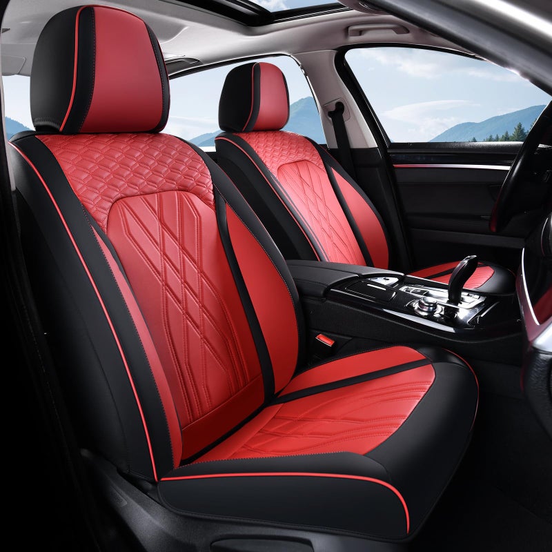 FLORICH Universal Seat Cover Full Set Leather Seat Covers 5 Seats Waterproof Seat Protector Car Seat Cushion Driver Seat Cover Universal Fit for Most Car Truck SUV, Black&Red - Image 2