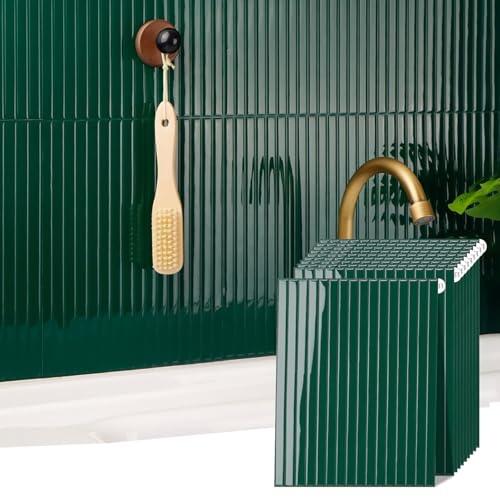 WalDecoo Backsplash Tile Peel and Stick, Self-Adhesive Green Decorative Wall Tiles for Kitchen, Modern Glossy Slatted Design Backsplash Tiles for Kitchen, Bathroom, RVs (11.43x9 inch) - Image 1