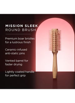 Fromm Fromm Mission Sleek Vented Round Boar Brush for Smooth, Lustrous Blowouts Even on Frizz-Prone Hair | Roller Hairbrush with Natural Boar for Anti-static Styling, Smoothing, Straightening and Shine  - Image 2