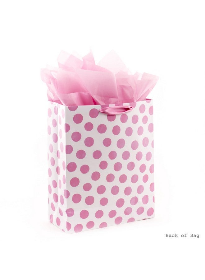 Hallmark حقيبة هدايا كبيرة جداً 15" من هالمارك مع ورق تزيين (نقاط وردية وقوس) لأعياد الميلاد، عيد الفصح، حفلات استقبال المواليد، حفلات الزفاف، أي مناسبة - Image 5