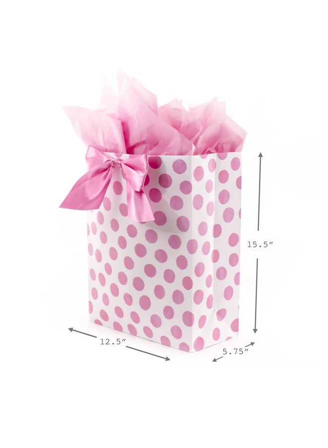 Hallmark حقيبة هدايا كبيرة جداً 15" من هالمارك مع ورق تزيين (نقاط وردية وقوس) لأعياد الميلاد، عيد الفصح، حفلات استقبال المواليد، حفلات الزفاف، أي مناسبة - Image 3