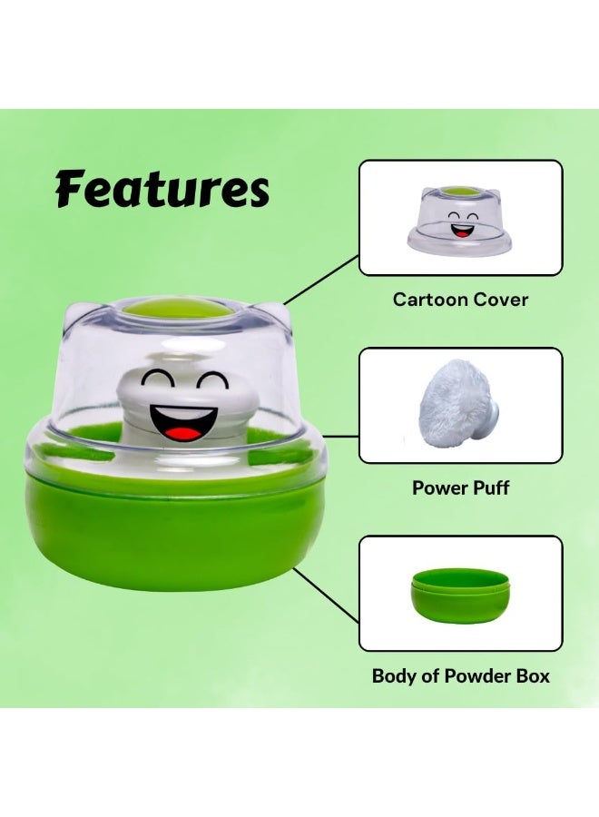 ادور مجموعة منتفخة البودرة من Adore WOW - منتفخة بودرة ما بعد الاستحمام للعناية بالطفل مع صندوق حامل بودرة التلك المحمول (أخضر مبتسم) - Image 3