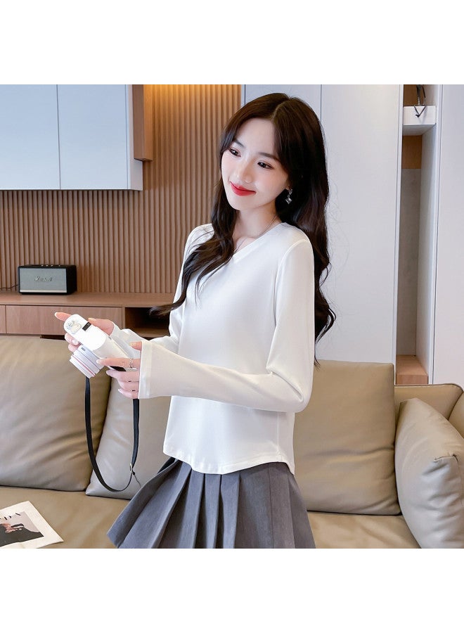 Jeanswest Minimalist Style Shoulder-Fit Early Spring Best Women'S Long-Sleeved T-Shirt V-Neck Slimming Solid Color Knitted Base Layer For Women - Image 5