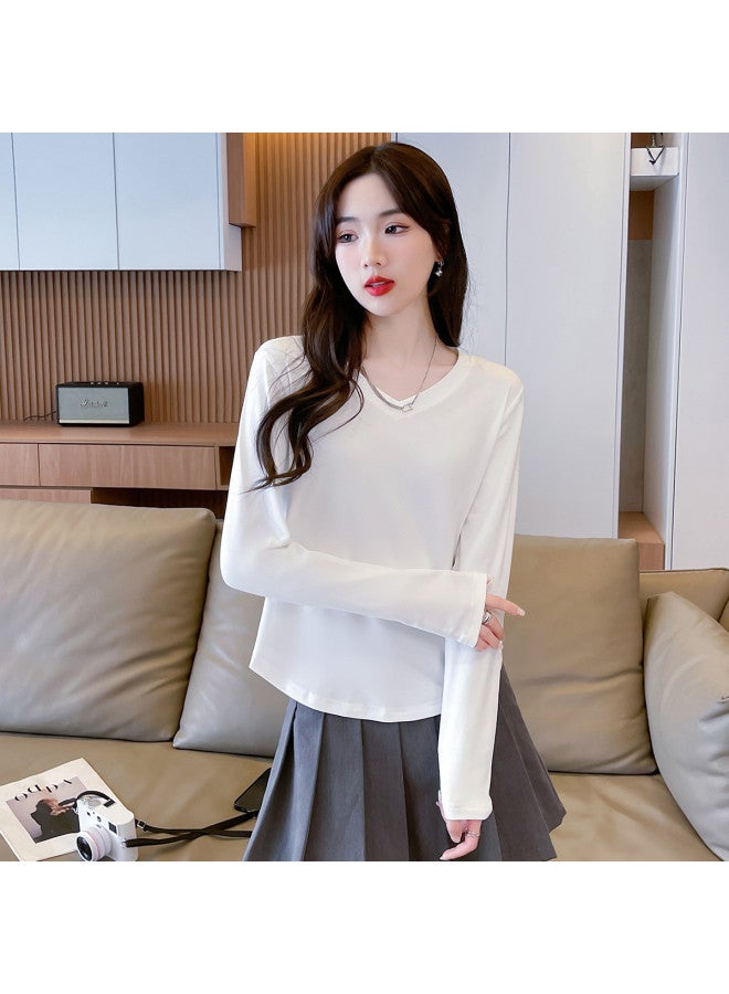 Jeanswest Minimalist Style Shoulder-Fit Early Spring Best Women'S Long-Sleeved T-Shirt V-Neck Slimming Solid Color Knitted Base Layer For Women - Image 2