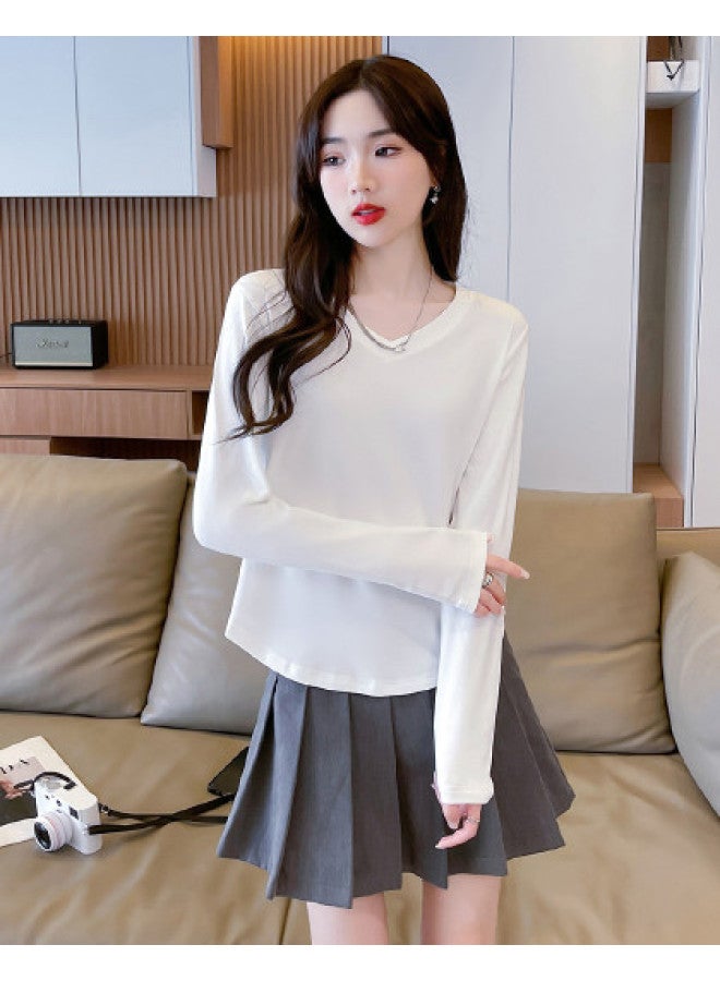 Jeanswest Minimalist Style Shoulder-Fit Early Spring Best Women'S Long-Sleeved T-Shirt V-Neck Slimming Solid Color Knitted Base Layer For Women - Image 1