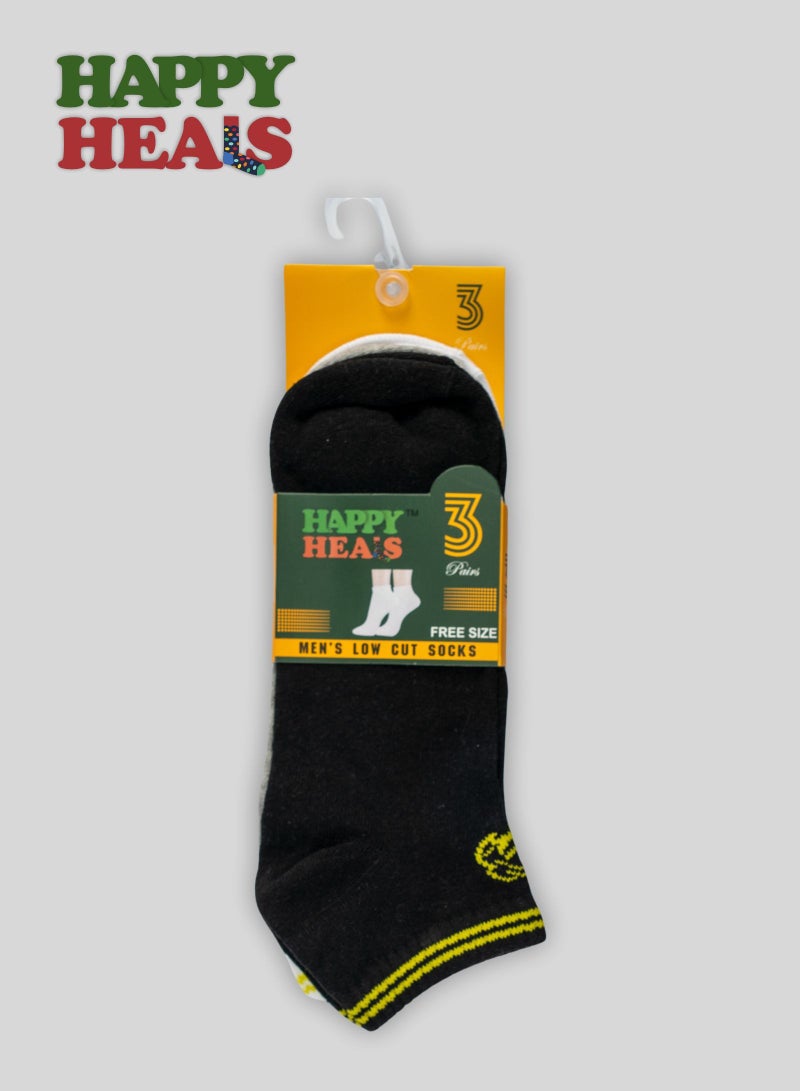Happy Heals Happy Heals Men's Low Cut Terry Socks Cushioned Sole Pack of 3  - Image 1