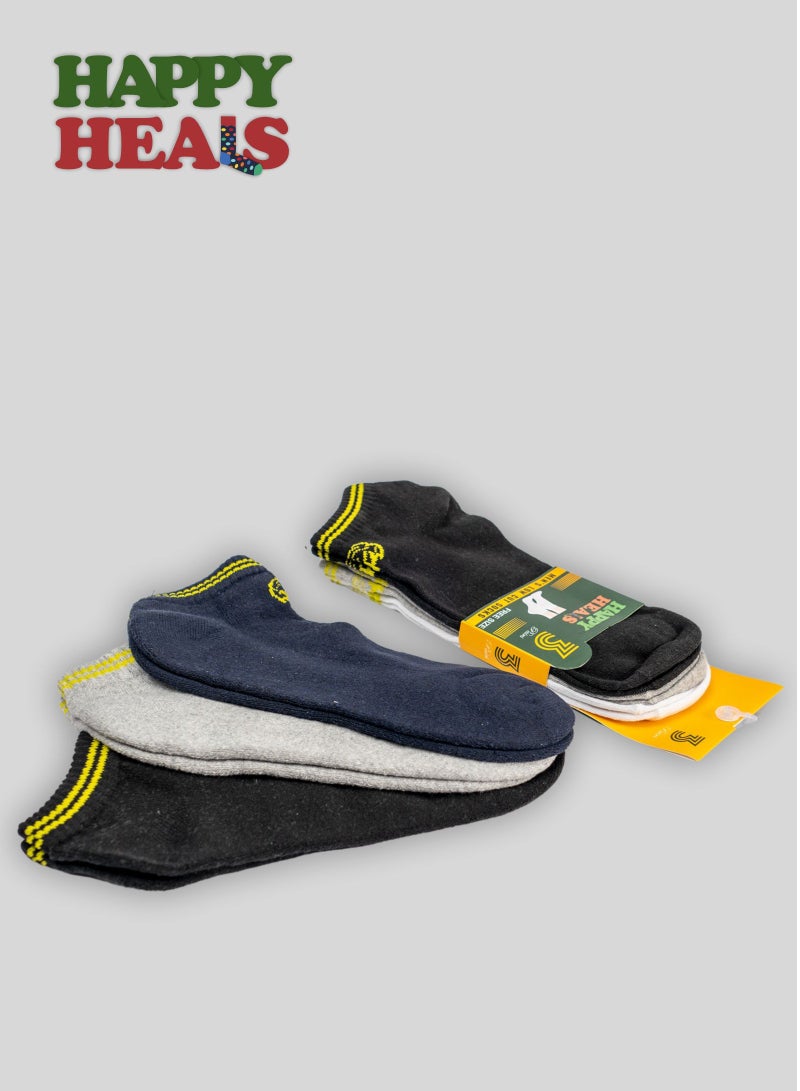 Happy Heals Happy Heals Men's Low Cut Terry Socks Cushioned Sole Pack of 3  - Image 2