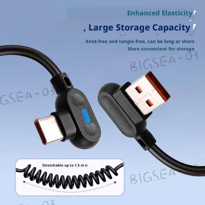 Spring Fast Charging Cable Type-C, 1m, Black - Image 2